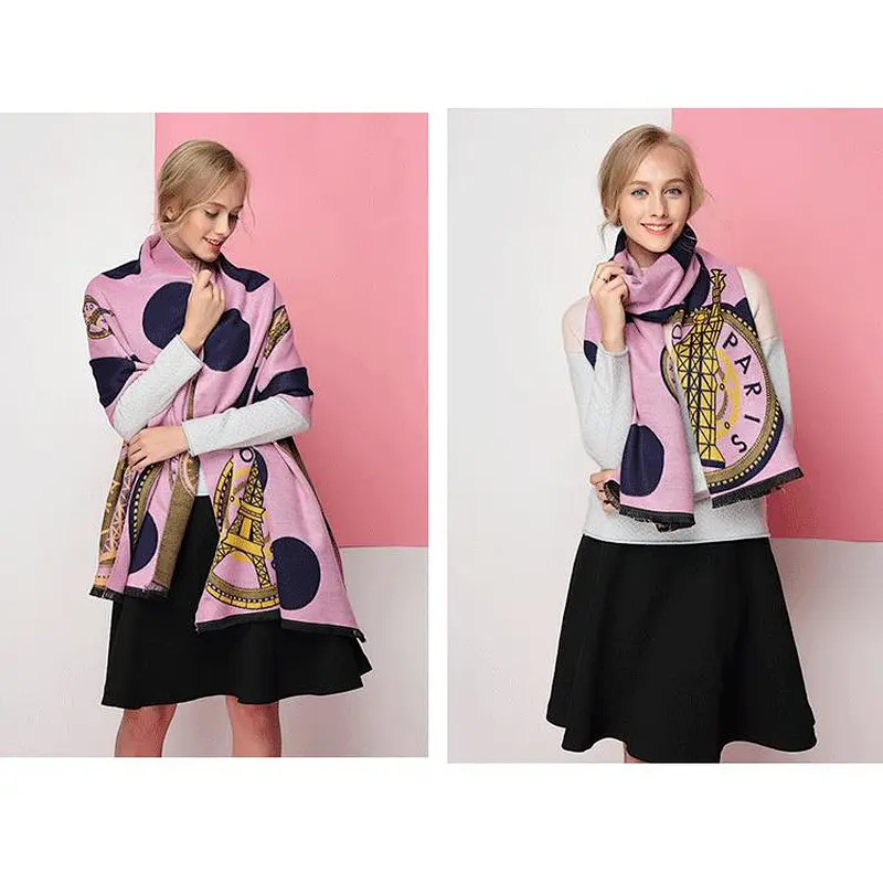 2020 New Fashion Brand European American Style Iron Tower Ladies Cashmere Tassel Warm Scarf Female Shawl
