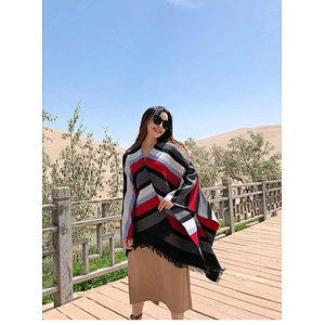 Wholesale Striped Scarf Women Korean Summer Desert Travel Shawl Thickened Cloak