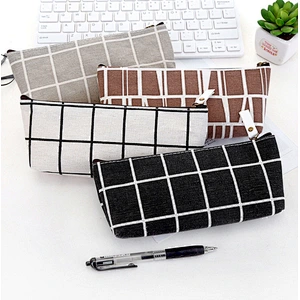 Canvas Geometric Pencil Case School Simple Striped Grid Cute Kawaii Pencil Bag Pouch Office Students Kids Stationery Supplies