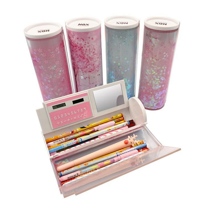 Quicksand Pencil Case Transparent Cylinder Erasable Multifunctional Student Stationery Box