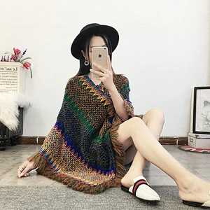 National Shawl Knitted Spring Summer Hedging Mohair Fringed Scarf Women Casual Long Shawl