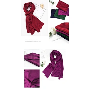 Luxury Long Plain Hijab Head Silk Scarves Custom Twill Ladies Satin Pure Color Silk Scarf Women