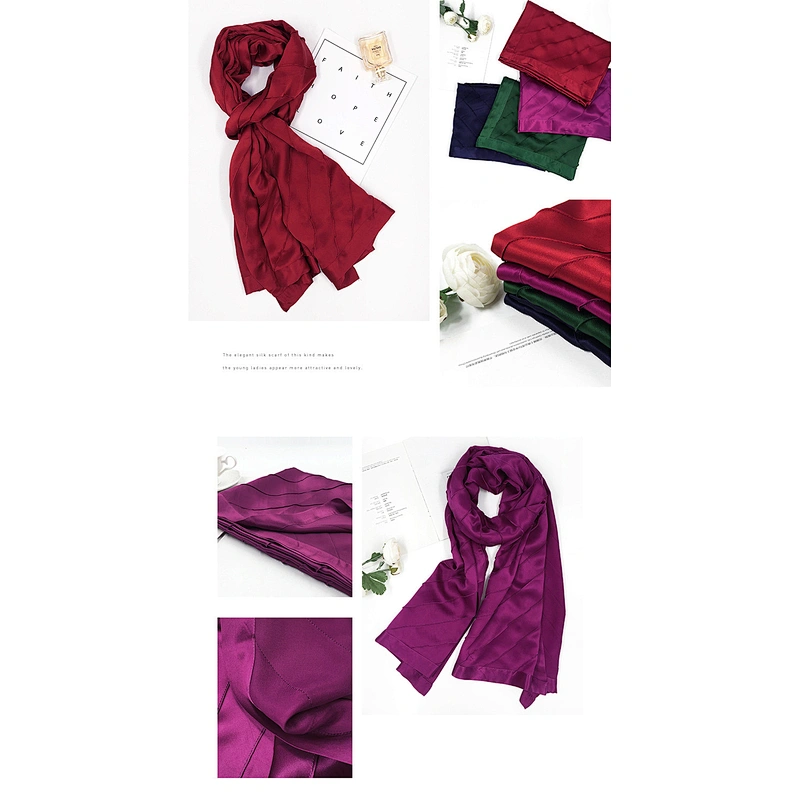 Luxury Long Plain Hijab Head Silk Scarves Custom Twill Ladies Satin Pure Color Silk Scarf Women