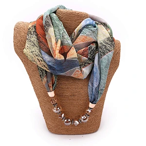 Wholesale 2020 Newest Scarf Jewelry Fashion Pattern Printed Chiffon Small Handmade Women Pendant Jewelry Necklace Scarf