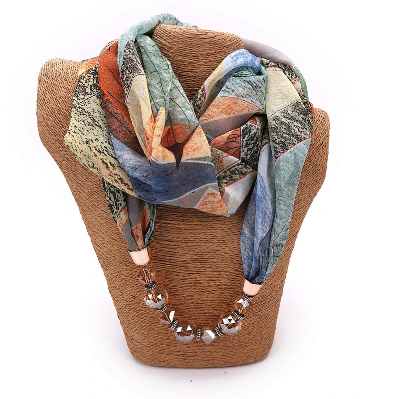 Wholesale 2020 Newest Scarf Jewelry Fashion Pattern Printed Chiffon Small Handmade Women Pendant Jewelry Necklace Scarf