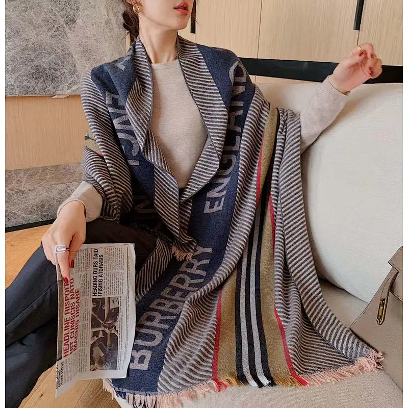 Brand Scarf Double-Sided Letter Tassel Scarf European American Style Winter Warmth Long Shawl Dual-Use Scarf