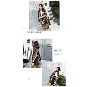 Autumn Winter New Korean Style Literary Wave Stripe Split Scarf Thick Warm Big Shawl Fashion Cloak Jacket Women
