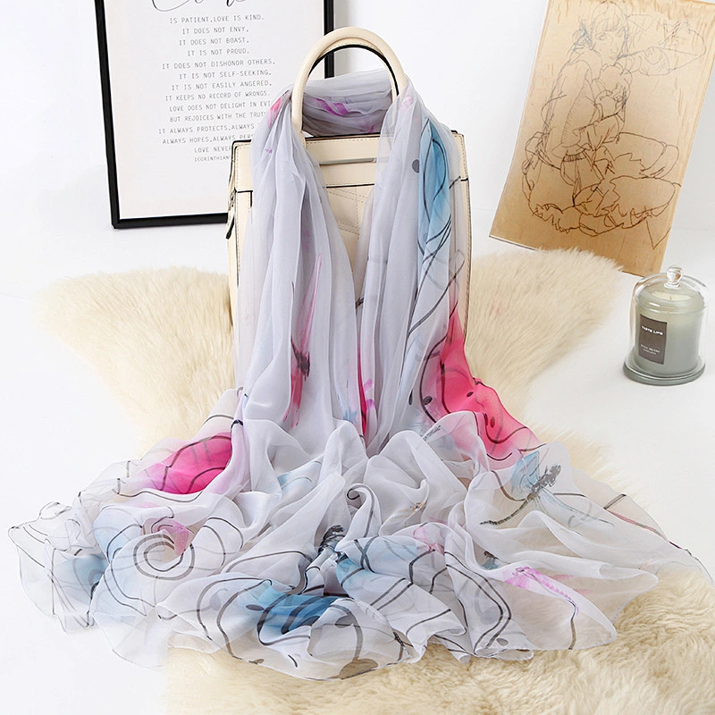 Summer Women Scarf 2020 New Pashmina Shawl Printed Cape Silk Chiffon Polyester Tippet Muffler Floral Printed