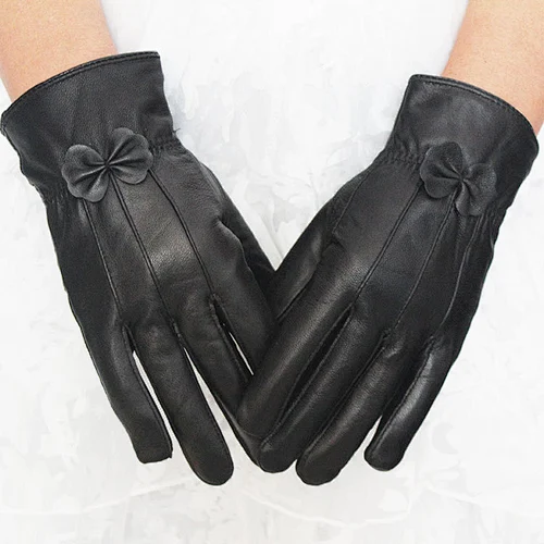 Woman outdoor cycling thickened gloves autumn winter bowknot style ladies gloves wholesale