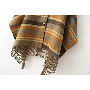 Wholesale Cashmere Scarves Female Ladies Cloak Shawl Winter Dual-Use Thick Tassel Plaid Button Scarf