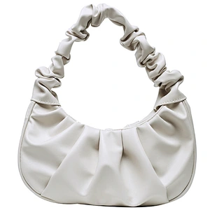 Soft High Quality Leather Pure Color Ruched Pattern Woman Shoulder Bag