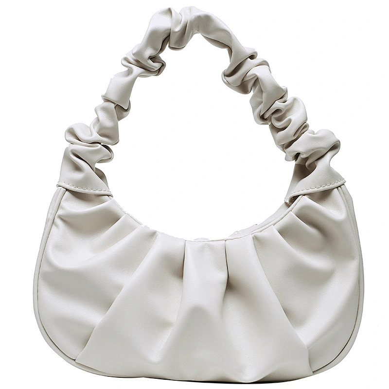 Soft High Quality Leather Pure Color Ruched Pattern Woman Shoulder Bag