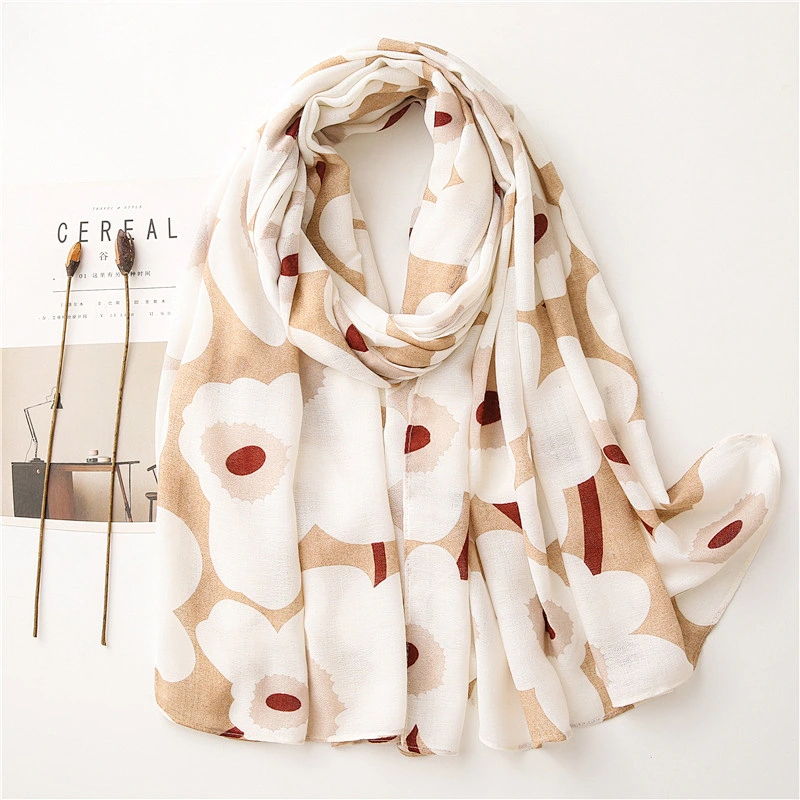 Cotton And Linen Feel Scarf Women Autumn White Flowers Wild Silk Scarf Shawl Dual-Use Thin Keep Warm Scarves