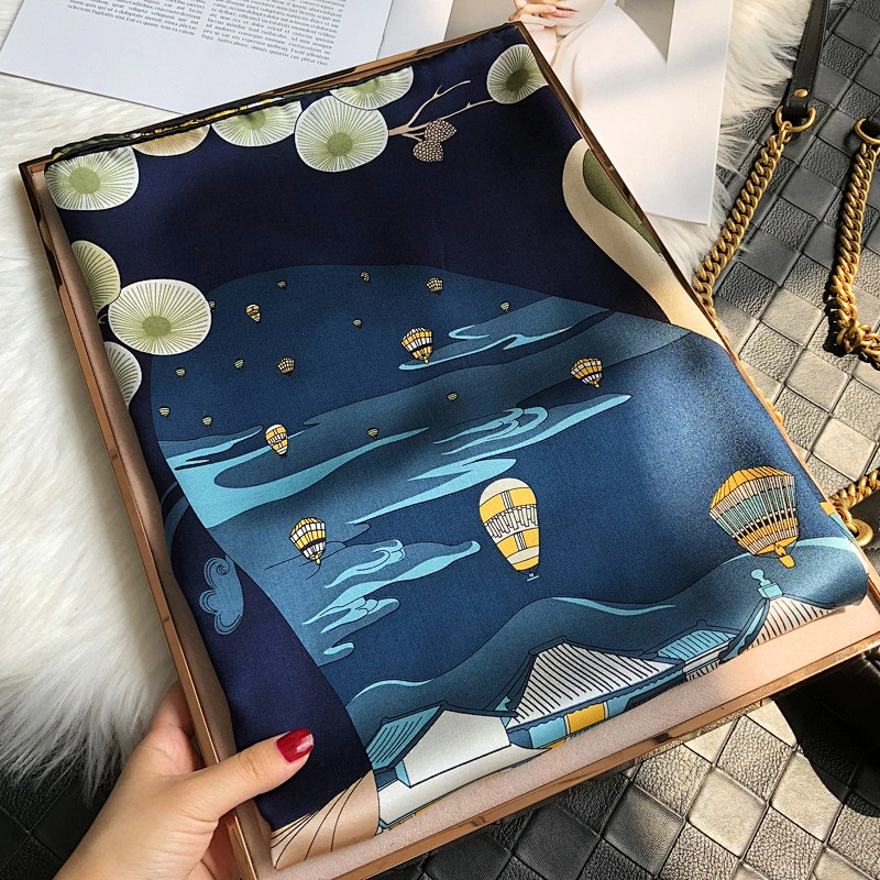 High Quality Custom Design Soft Modern Printing 110*110CM Square Silk Scarf For Women