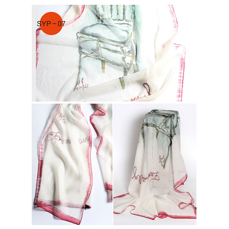 Wholesale Hand-Painted Stylish Print Scarves Travel Sunscreen Silk Shawl