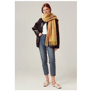 Scarf Autumn Winter 2020 New Plaid Cashmere Scarf Women'S Knitted British Simple Color Matching Warm Shawl