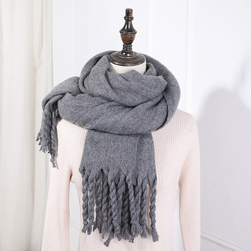 Handmade Solid Color Winter Warm Scarf Brand Pashmina Shawls Soft Female Tassel Cashmere Women Scarf