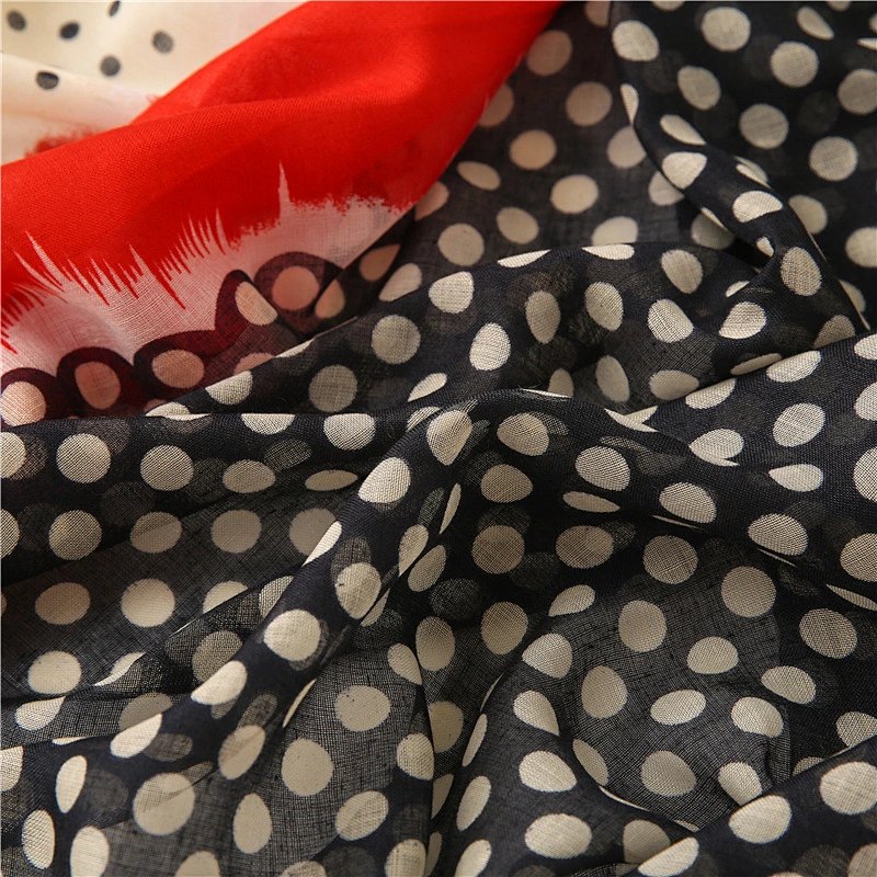 Spring New Korean Version Big Size Dots Hit Color Cotton And Linen Shawl Dual-Use Long Seaside Gauze Scarf Women
