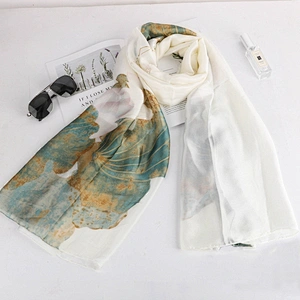 New Classic Lotus Oil Painting Scarves Women Thin Long Shawl Scarf Lady Autumn Printed Wraps Female Flower Hijab Stoles