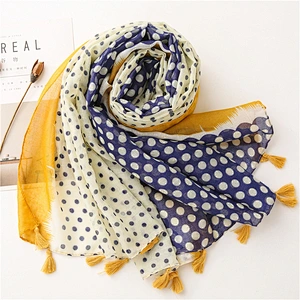 Spring New Korean Version Big Size Dots Hit Color Cotton And Linen Shawl Dual-Use Long Seaside Gauze Scarf Women