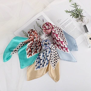 Spring new scarf female simulation silk geometric printed female professional decoration small square scarf