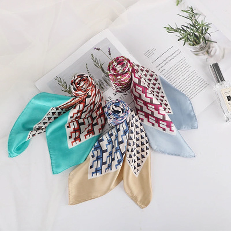 Spring new scarf female simulation silk geometric printed female professional decoration small square scarf