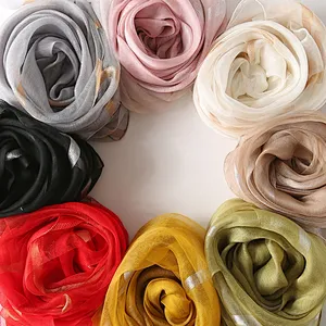 Silk scarf female autumn and winter Korean version wild water ripple gold thread solid color long cheongsam shawl scarf