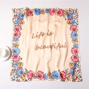 Spring and summer thin female flower letter printed fashion wild simulation silk small square scarf