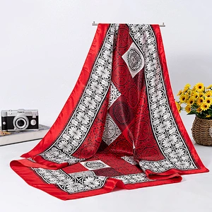 Silk square scarf middle-aged lady oversized wild decoration lattice circle print silk scarf shawl