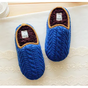 Winter Warm Twist Color Contrast Knitted Couple Home Slippers Knitted Jacquard Indoor Home Slippers