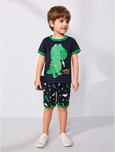 MERRY Toddler Boys Dinosaur Graphic Tee & Shorts