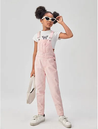 MERRY Girls Patched Pocket Denim Overalls Without Tee
