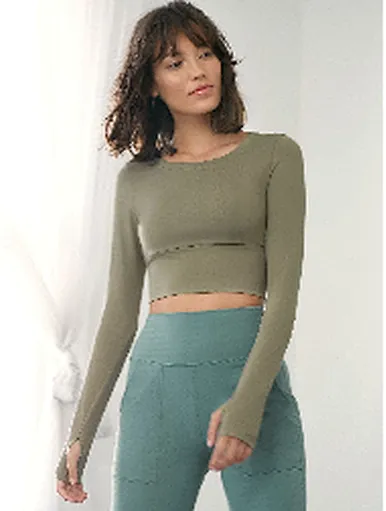 MERRY PREMIUM SPANDEX CROP THUMB HOLE YOGA TOP