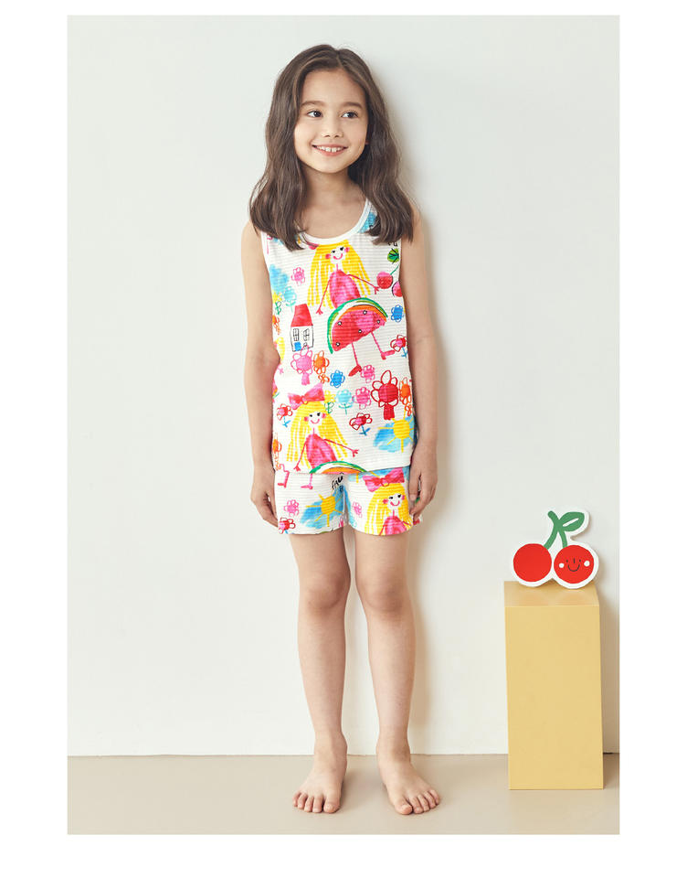 MERRY  Casual style sets girls O-neck pullover Vest and shorts children's suit manufacture