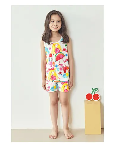 MERRY  Casual style sets girls O-neck pullover Vest and shorts children's suit manufacture