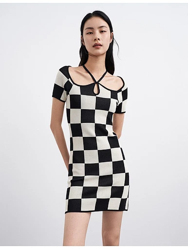 MERRY Women's Plaid knitted dress
