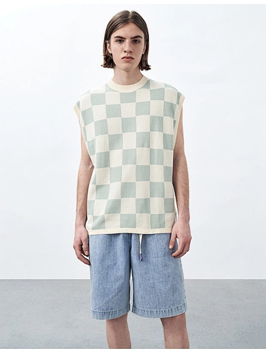 MERRY Men's checkerboard knitted vest