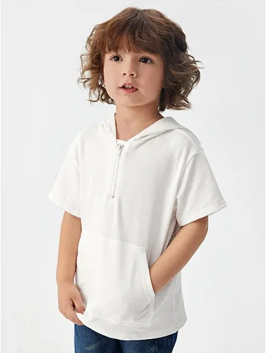 MERRY Toddler Boys Half Zip Kangaroo Pocket Hooded Tee