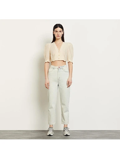 MERRY Short Sleeves Women Cotton Linen Crop Tops And Blouse With Front Buttons