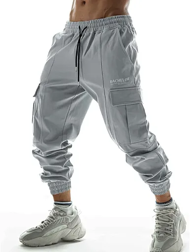 MERRY Men Letter Graphic Flap Pocket Drawstring Waist Cargo Pants
