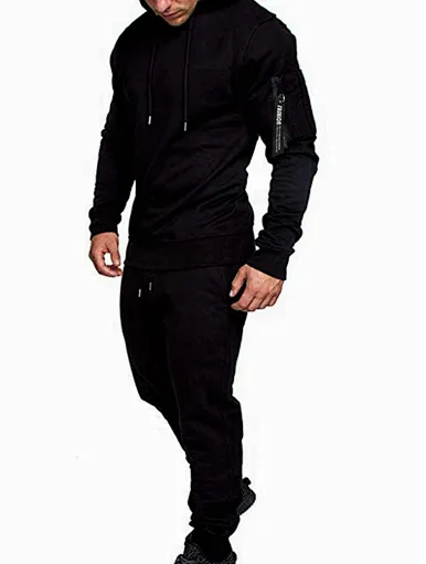 MERRY Men Zipper Detail Drawstring Hoodie & Sweatpants