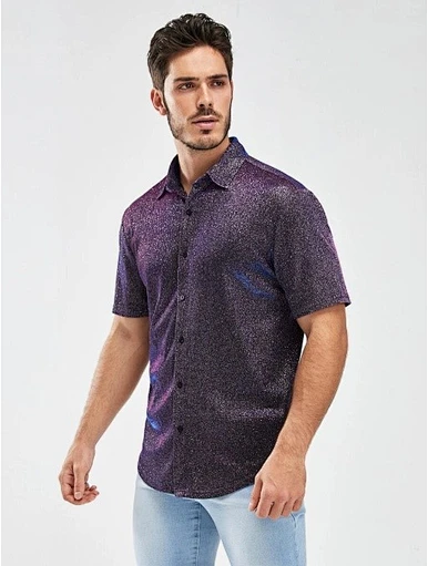 MERRY Men Button Front Glitter Shirt