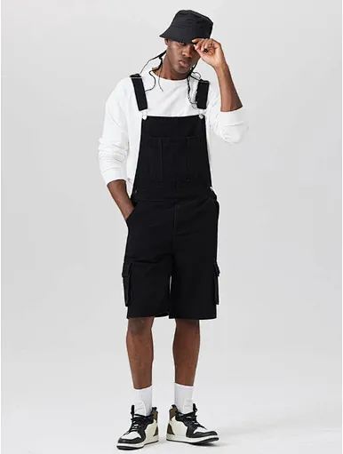 MERRY Men 1pc Flap Pocket Side Denim Overalls