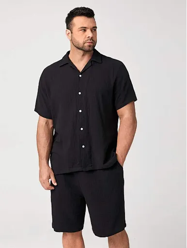 MERRY Men Solid Button Front Shirt & Shorts