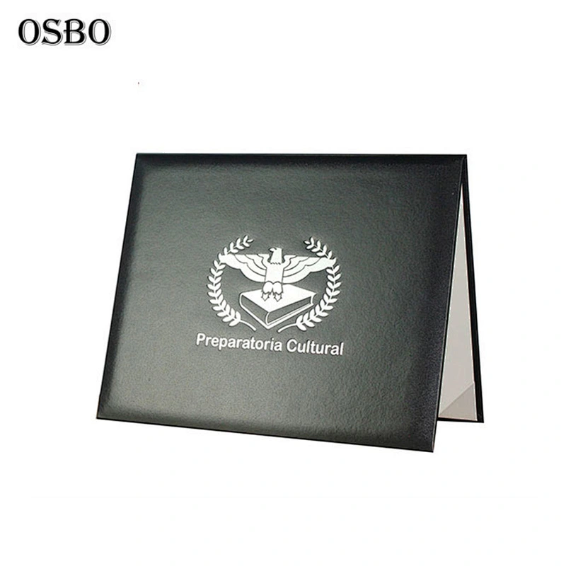 Custom Logo Cheap Price Leather certificate Holder Diploma Cover With Gold Foil Print