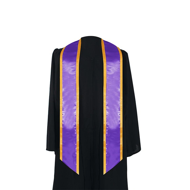 2019 New Design Golden With Purple Graduation Stole and Sash with Trim