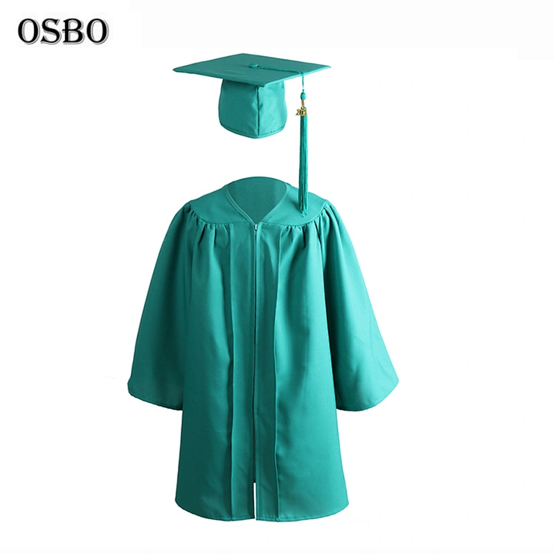 2019 light green wholesale children Cheap graduation gown set with cap
