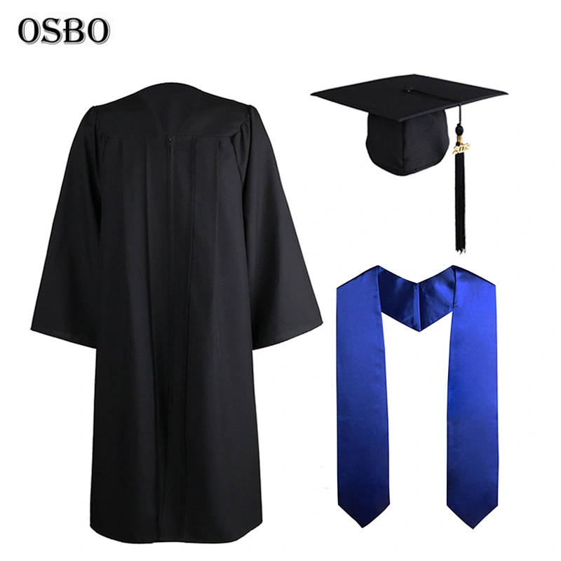 High Quality Black Adult Graduation Gown and Stole