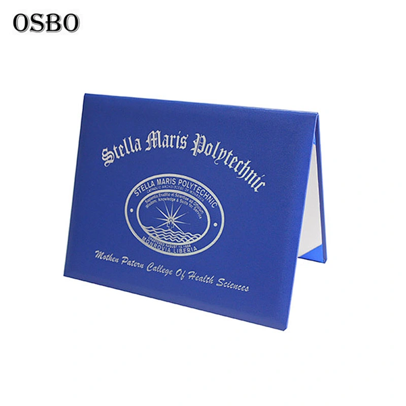 Custom Logo Cheap Price Leather certificate Holder Diploma Cover With Gold Foil Print