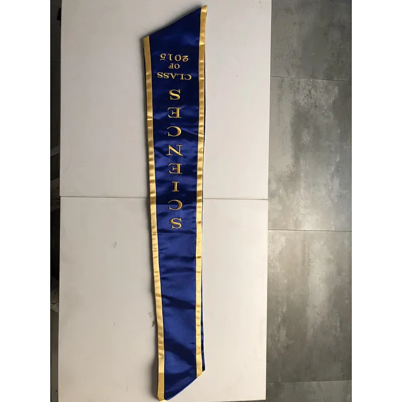 High Quality University Graduation Embroidery Slanted stole sash with trim